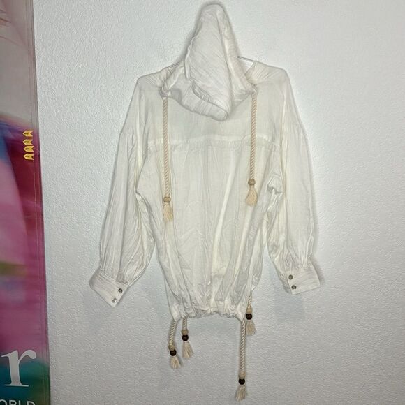 NWT Just Be Queen Thea Hoodie Top Linen Oyster White Small - Picture 7 of 14